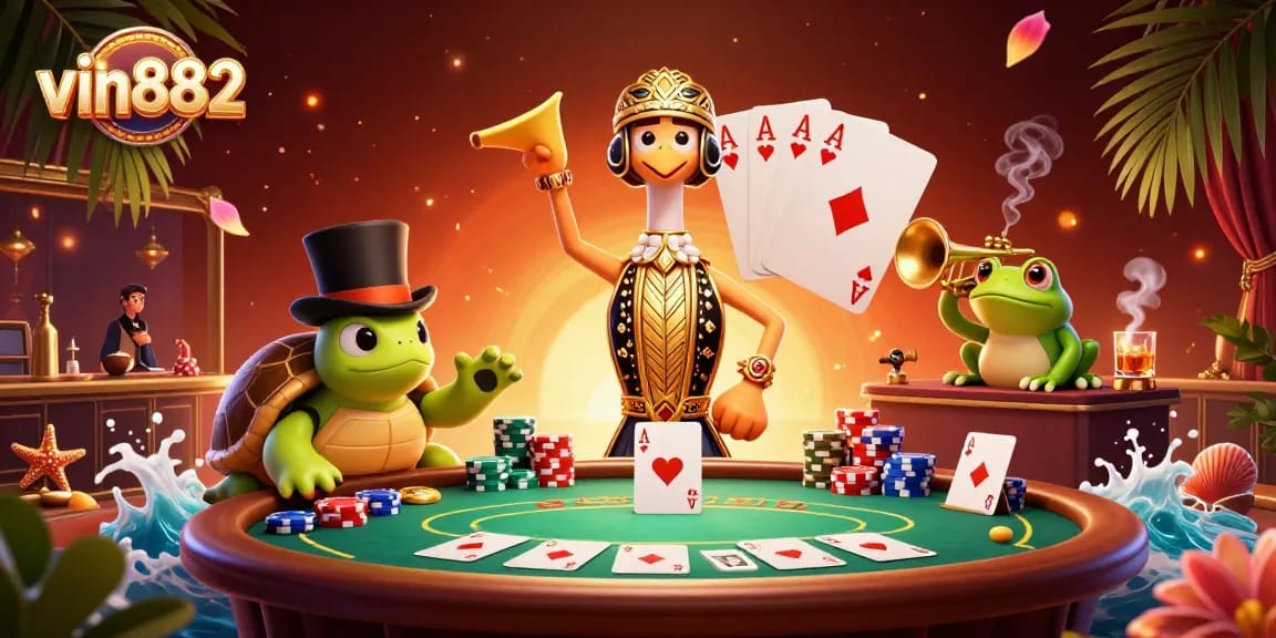 Experience excitement at vin882 with a vibrant 3D casino adventure featuring card games.