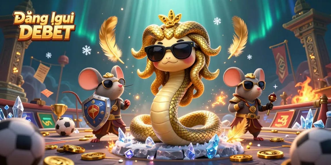 Place bets and enjoy excitement with Đăng nhập DEBET, featuring lively characters and thrilling sports betting elements.