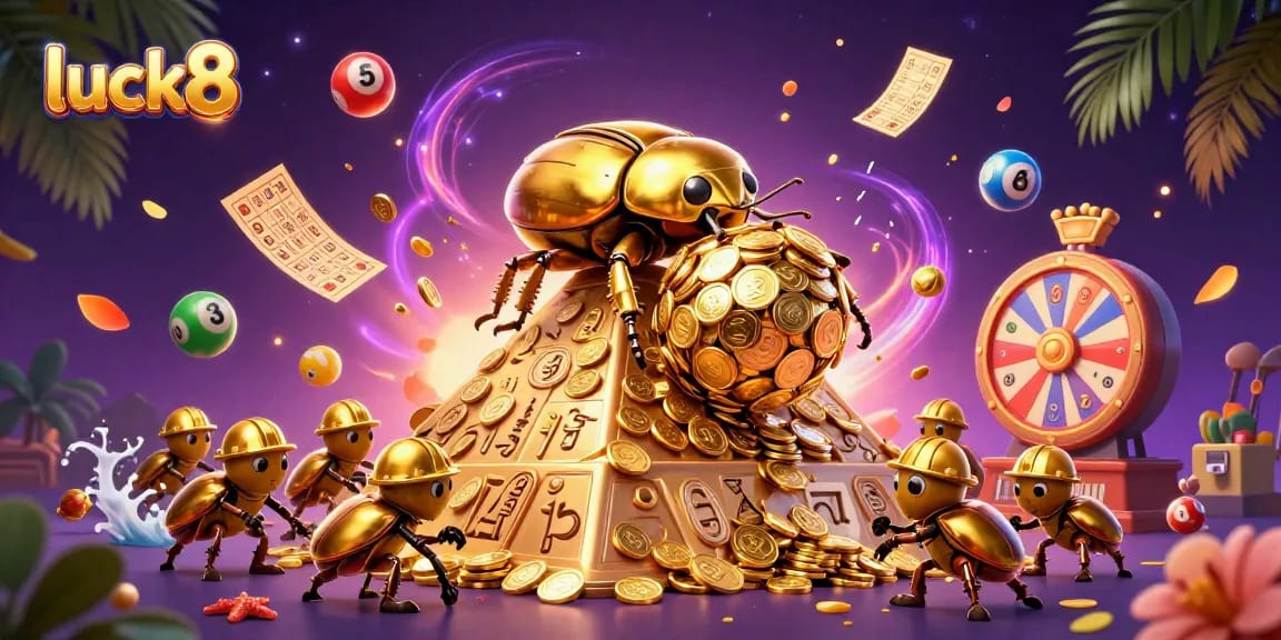 Engage in thrilling gameplay with luck8 as beetles roll in gold coins and lottery elements.
