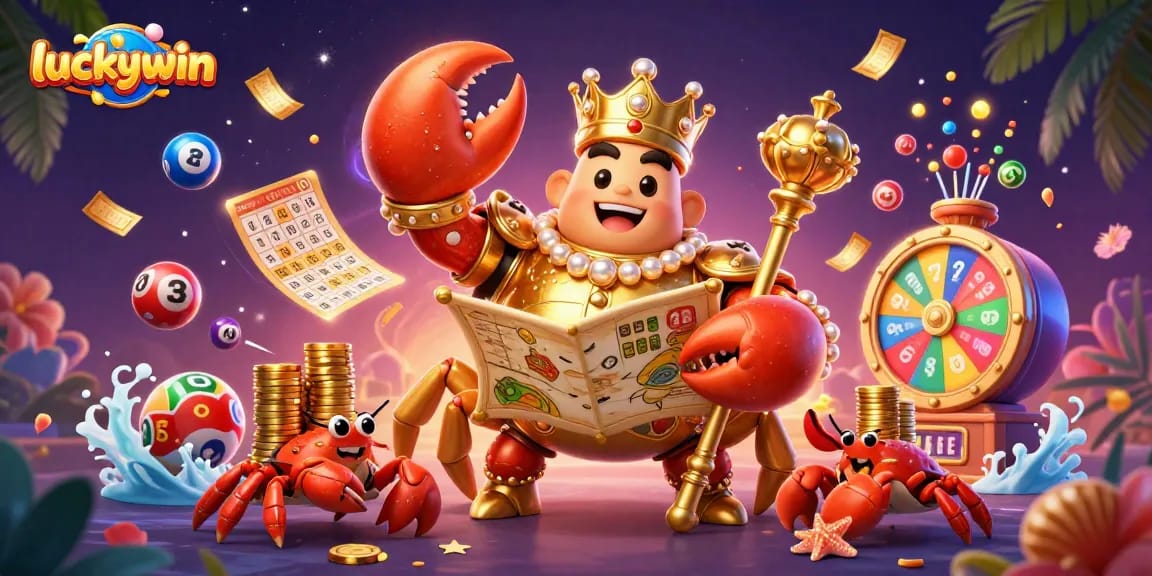 Experience the thrill at luckywin with vibrant lottery games and golden treasures in a festive casino scene.