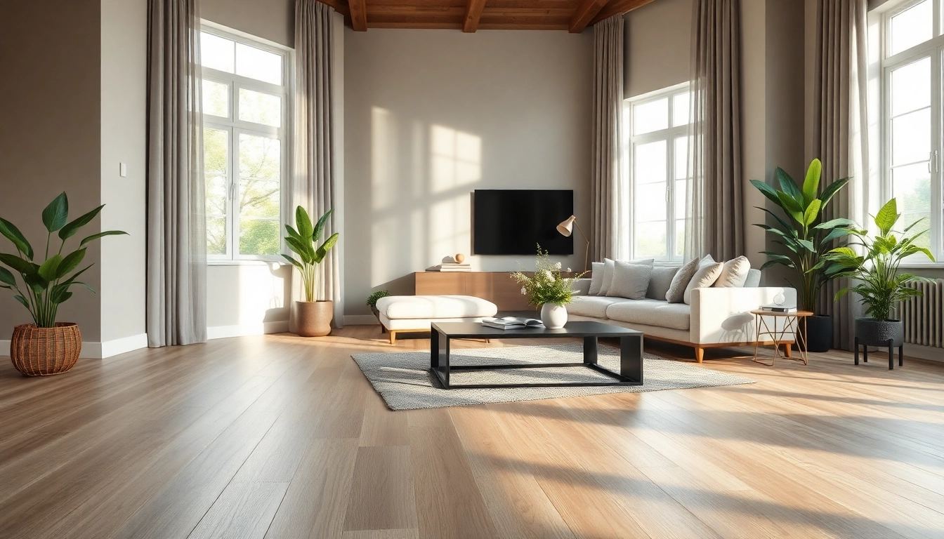 Transform your home with installation of flexible vinyl plank flooring in a modern living room.