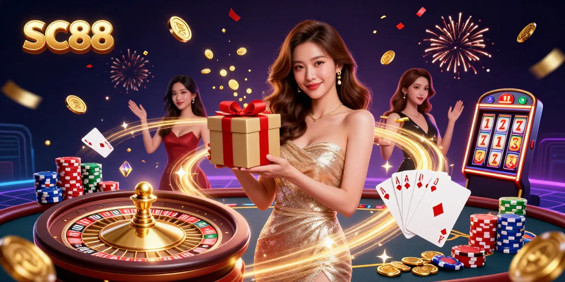 Engage with the SC88 experience amidst a vibrant casino celebration featuring stunning visuals and festive elements.