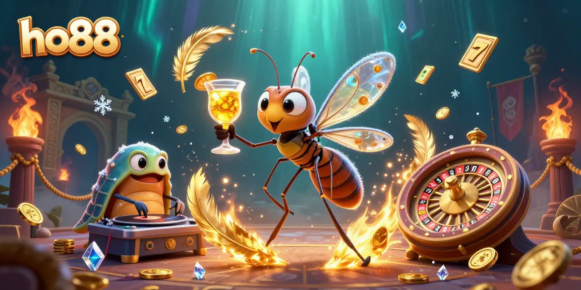 Experience the excitement of ho88's casino world as characters spin the golden roulette wheel with vibrant energy.
