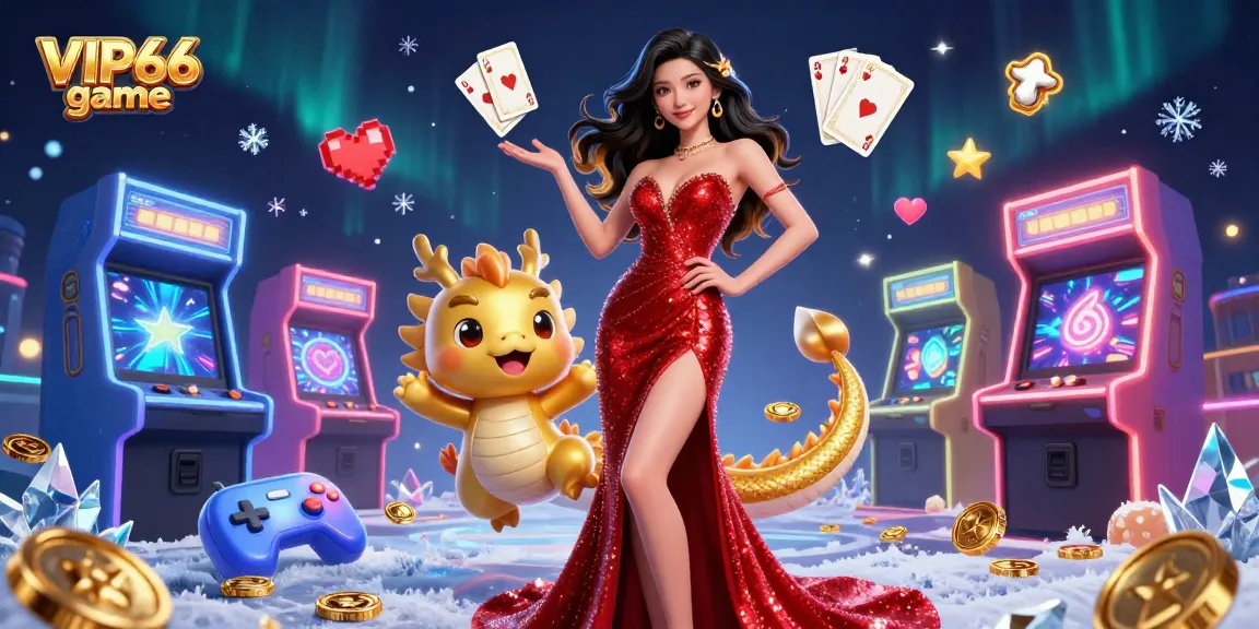 Experience the excitement of VIP66 game with a stunning 3D illustration of vibrant casino elements.