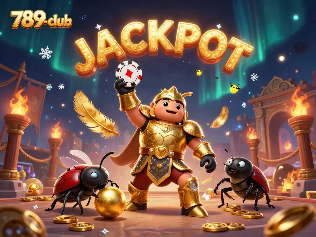 Experience the excitement of 789-club with a triumphant beetle lifting a poker chip in a dynamic casino scene.