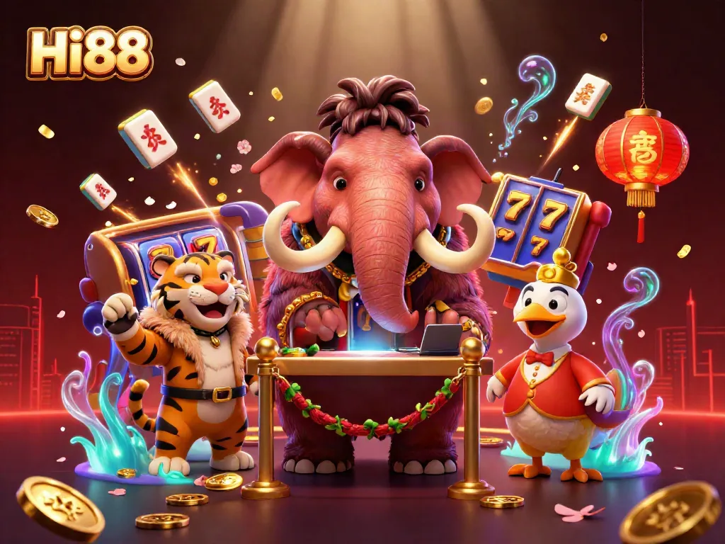 Engage in thrilling casino fun with Hi88's vibrant 3D scene featuring colorful characters and exciting game elements.