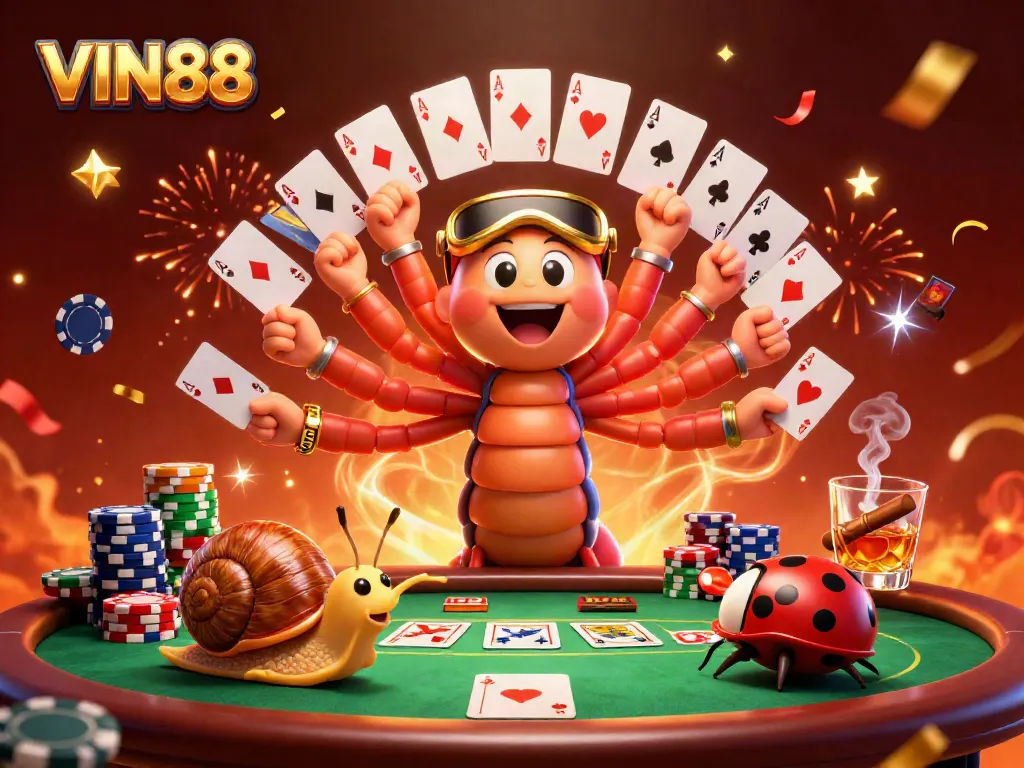 Win big with VIN88 in a vibrant, exhilarating casino scene showcasing poker excitement.