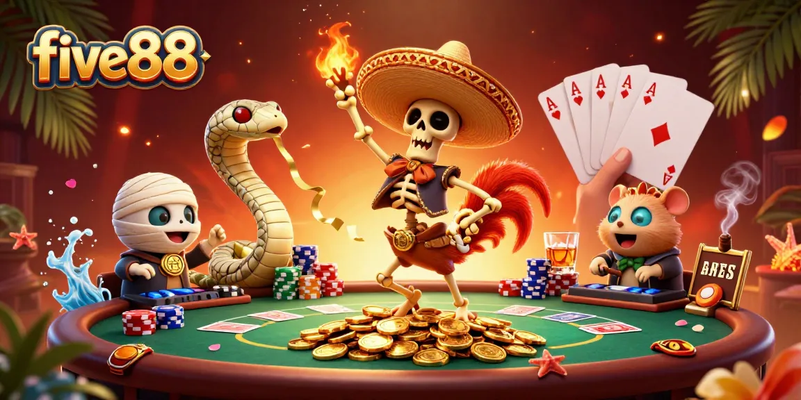 Join the fun with five88 as a skeleton mariachi and friends celebrate a big win at the poker table.