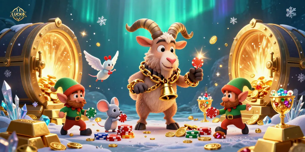 LUCK8 engages players in a thrilling holiday-horror casino scene with gold and festive elements.