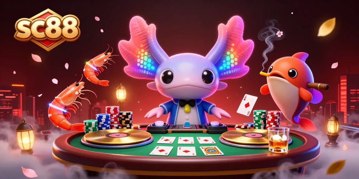 Experience the vibrant essence of sc88 in a dazzling casino scene with dynamic characters and poker elements.