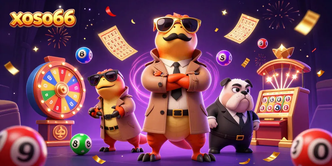 xoso66 raptors in trench coat amusingly try to enter a VIP casino lounge amid colorful lottery balls.