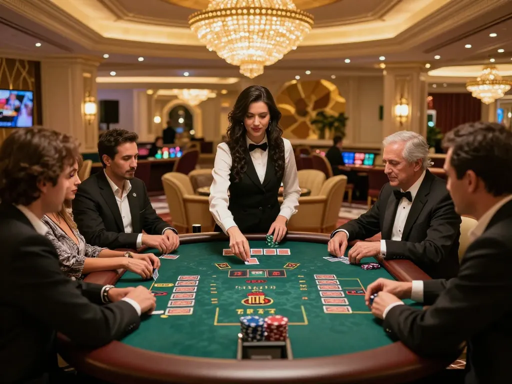 GO8 clients enjoying exclusive blackjack gameplay in a luxury casino setting.