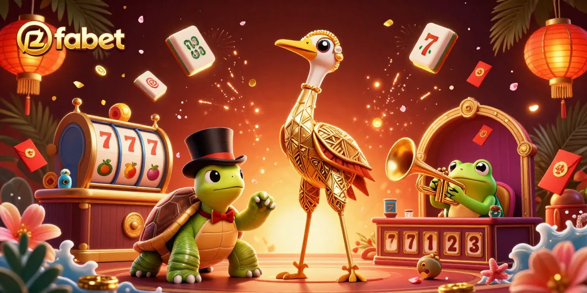 Engage in thrilling slots at fabet with animated characters and vibrant casino elements in a dynamic illustration.