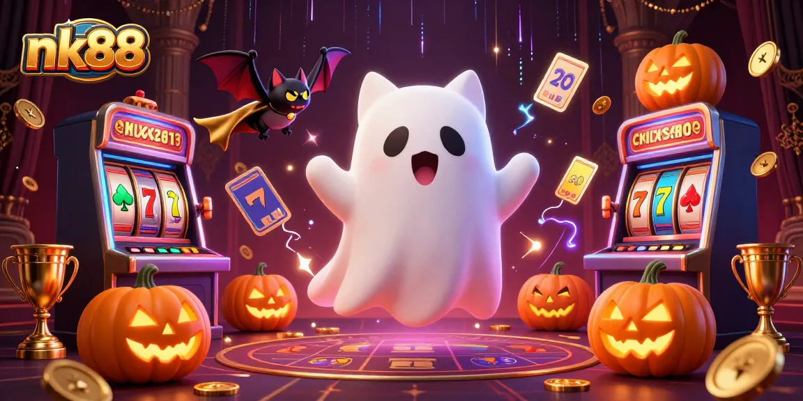 Experience the gaming excitement at nk88, where a ghost cat and a vampire bat join a spirited game of slots.