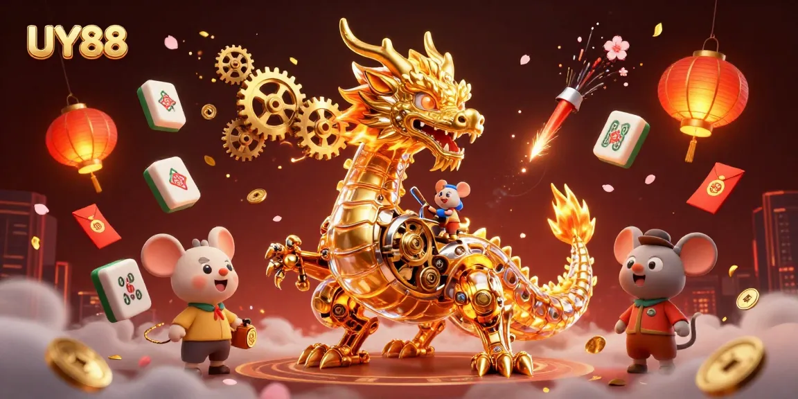 Engage with UY88's thrilling 3D dragon scene overflowing with vibrant casino elements.