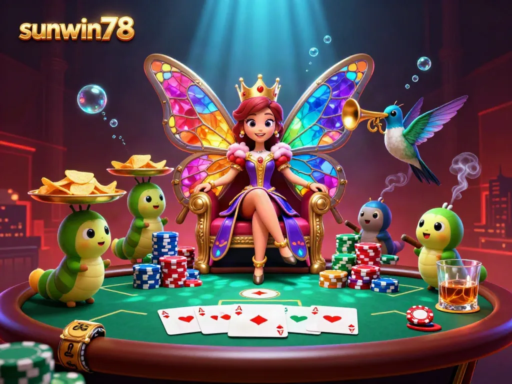 Experience the vibrant world of sunwin78 with a dazzling 3D casino scene full of excitement and rich details.