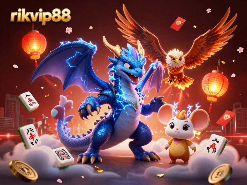 Experience a dynamic scene with rikvip88's powerful characters and casino elements in vivid detail.