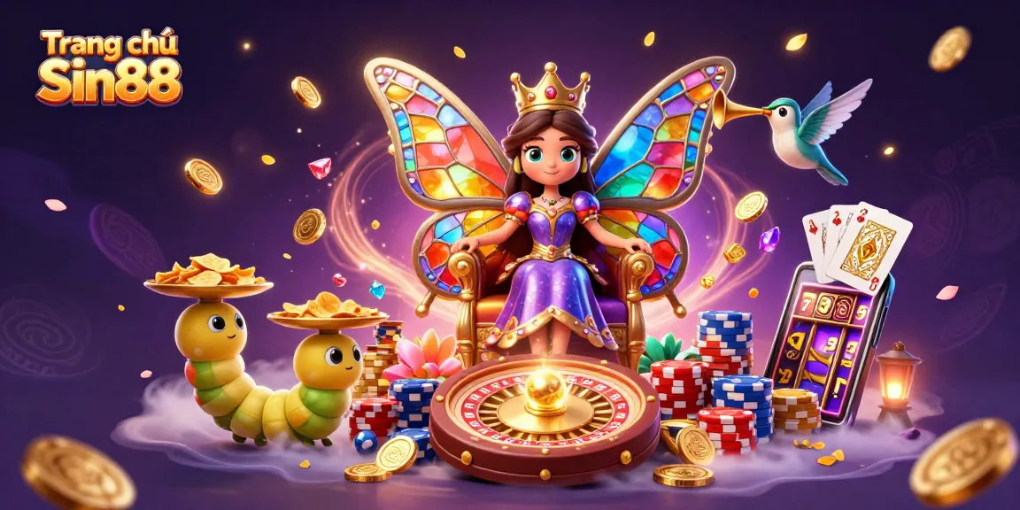 Experience the magic of Trang chủ Sin88 with a vibrant casino-themed illustration showcasing excitement and gameplay.
