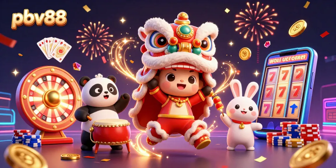 Engage with the vibrant pbv88 casino world featuring exciting characters, games, and celebratory elements.