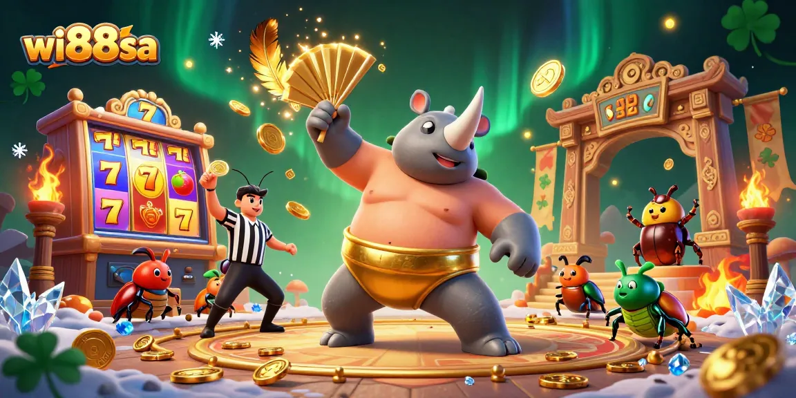 Experience thrilling wins with wi88sa's vibrant beetle-themed casino illustration featuring dynamic slot game elements.