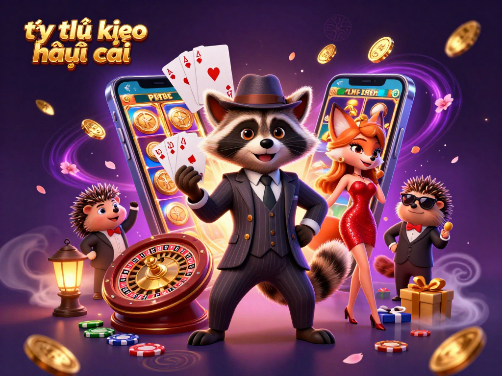 Engage with tỷ lệ kèo nhà cái in a vibrant casino illustration featuring charming characters and dynamic game elements.