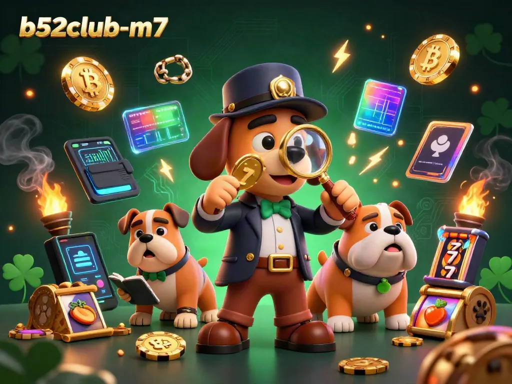 Engage in thrilling poker games at b52club-m7 with cartoon detective characters amidst vibrant casino elements.