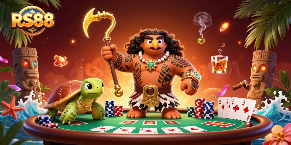 Experience the thrill at RS88 with a vibrant 3D illustration showcasing a unique casino scene filled with poker excitement.