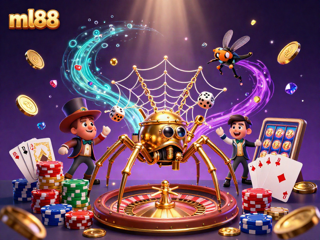 Spin and win at ml88 with vibrant casino elements featured in a dynamic, engaging illustration.