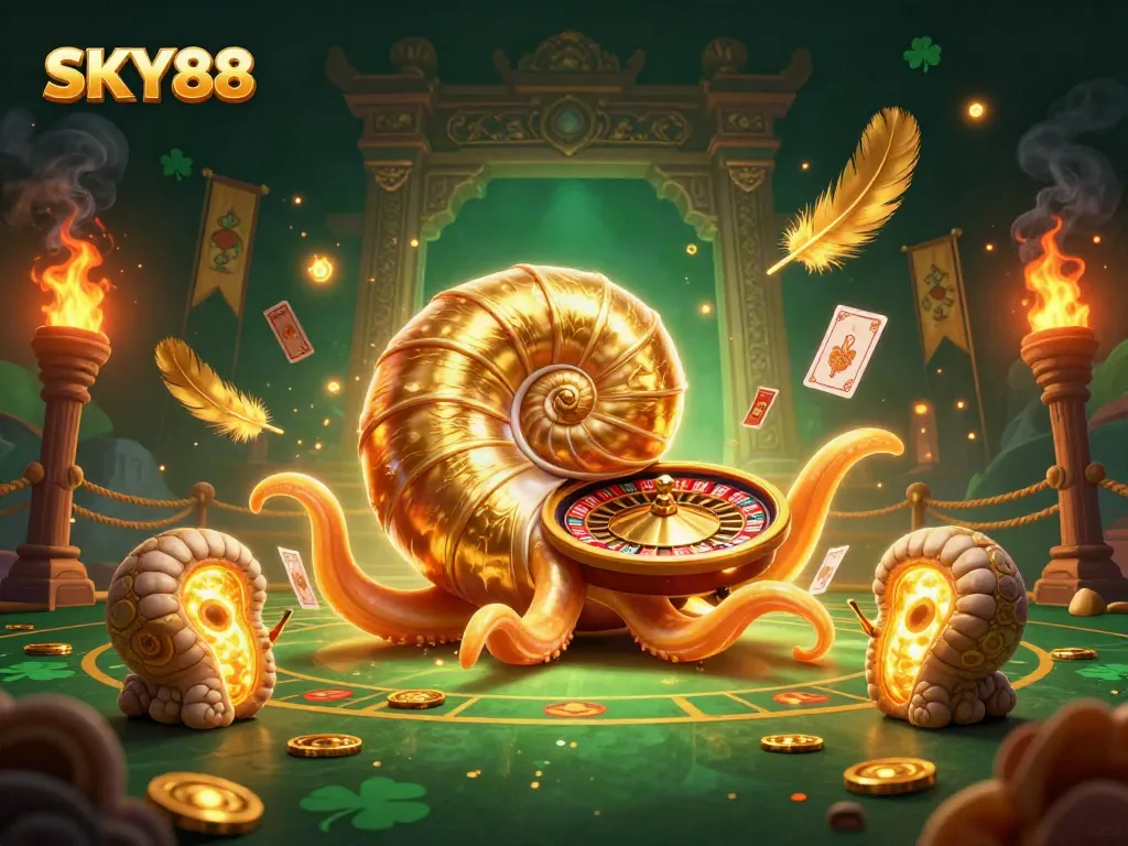 Engage with thrilling live casino action at SKY88 featuring a dynamic giant nautilus as roulette wheel.