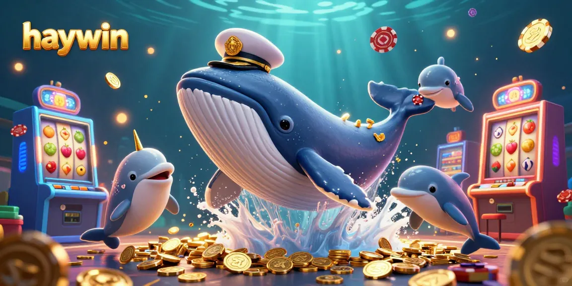 Experience the thrill of haywin with a whale, narwhal, and playful dolphins amidst casino gold.