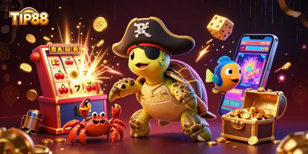 Join the fun with TIP88 exploring massive slots and treasure games surrounded by vibrant characters.
