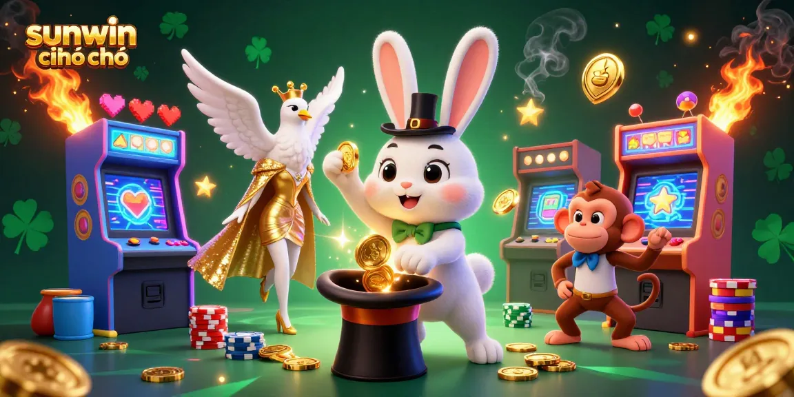 Explore the magic of sunwin chính chủ with a playful scene featuring cartoon characters and gambling elements.