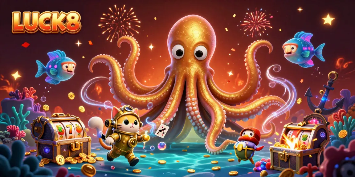 LUCK8 elevates your gaming with an exciting, colorful casino-themed digital illustration.