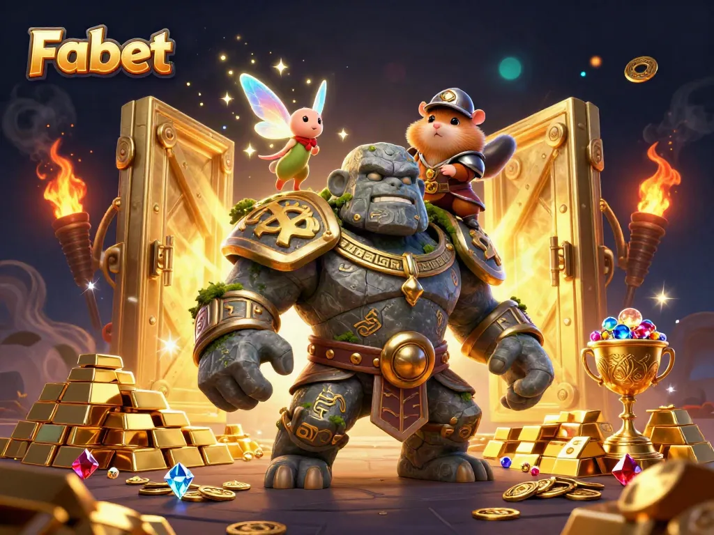 Experience thrilling gameplay and winning potential at Fabet, featuring vibrant 3D characters and rich casino elements.