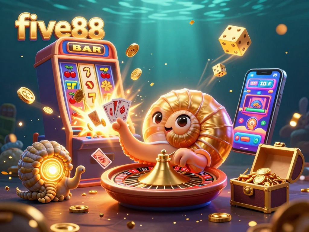 Engage in exciting gameplay with five88's vibrant casino atmosphere featuring dynamic characters and jackpot explosions.