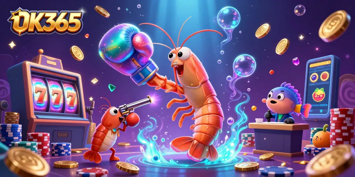 Experience the thrill of winning with OK365's vibrant 3D casino illustration featuring dynamic game elements.