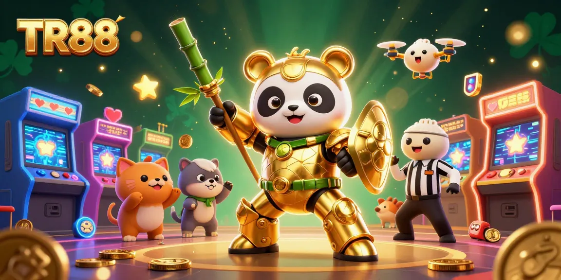 Experience the excitement at TR88 with a vibrant 3D illustration of a mech-suit panda in a casino.