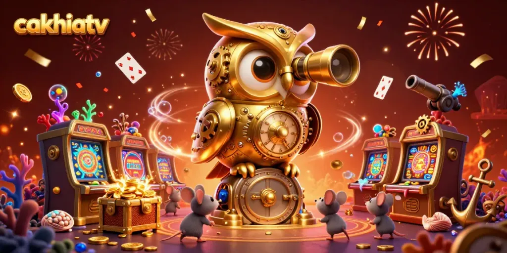 Experience cakhiatv as a golden owl oversees the lively online casino, blending excitement and treasure.