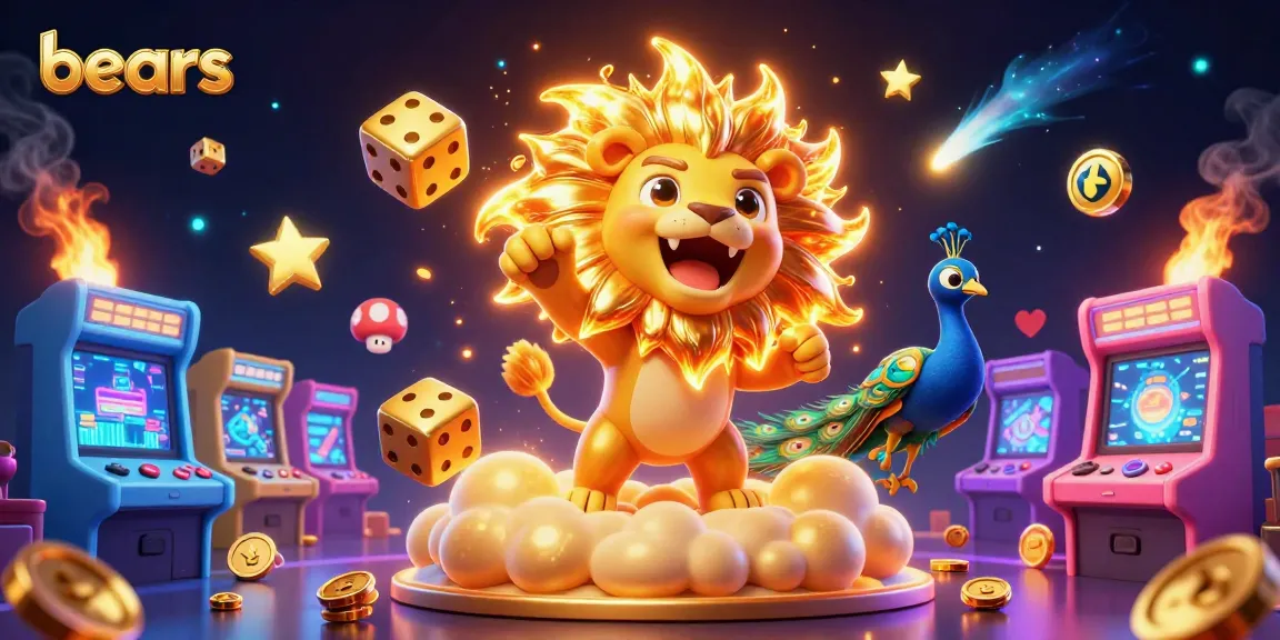 Experience thrilling wins with bears at an exciting cartoon casino, featuring dynamic dice and vibrant game elements.