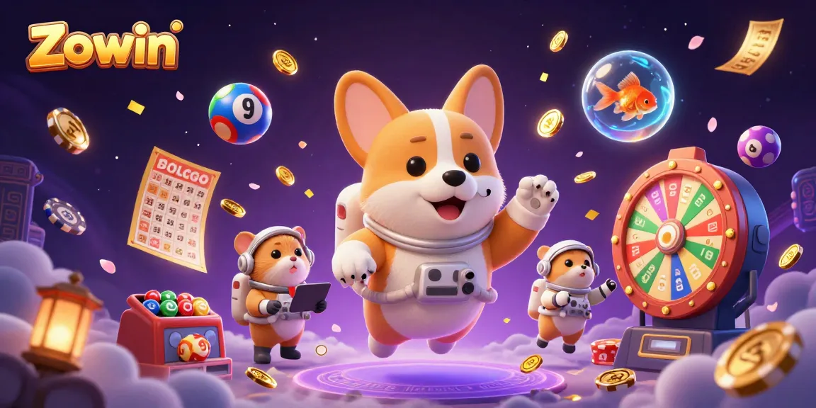 Zowin offers a playful gaming atmosphere with floating corgi and dynamic lottery activities.