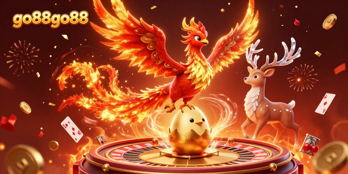 Win at go88go88 with vibrant phoenix and casino elements in an immersive gaming scene.