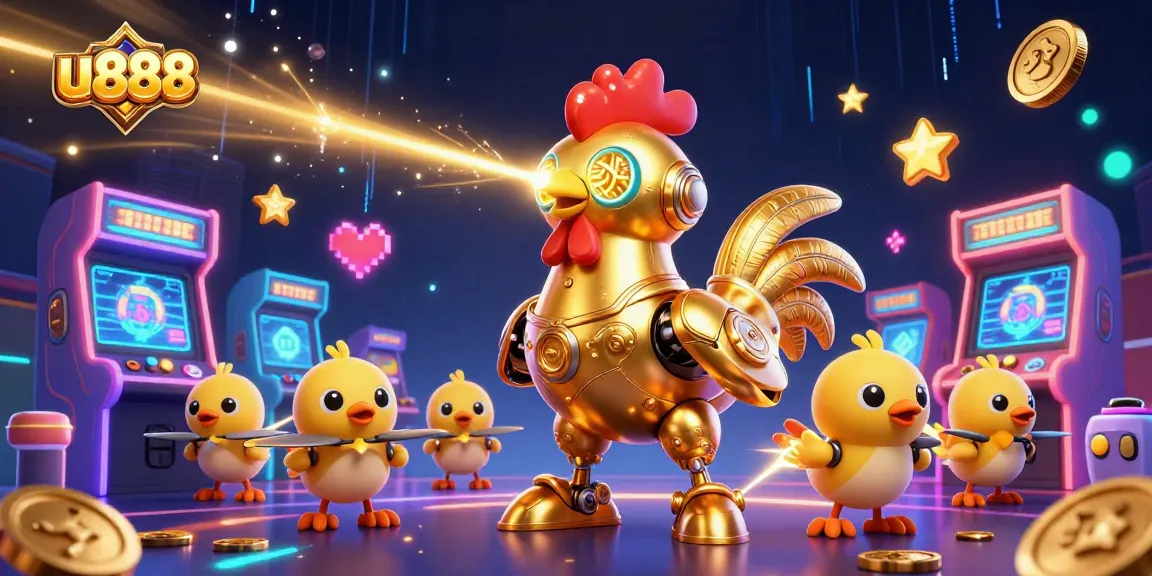 Engage in exciting gameplay at u888 with a vibrant 3D casino art illustration.