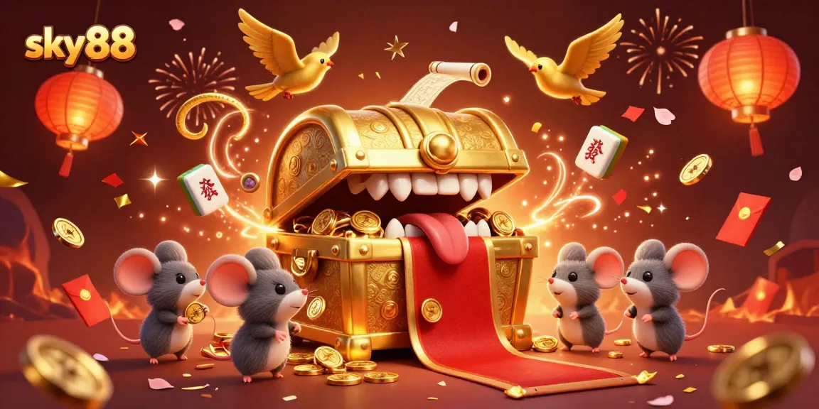 Sky88 captivates players with a vibrant scene of treasure and gaming excitement.