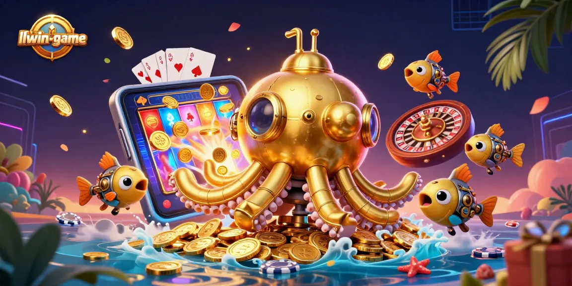 Immerse in winning moments with llwin-game, featuring a golden kraken and casino elements.