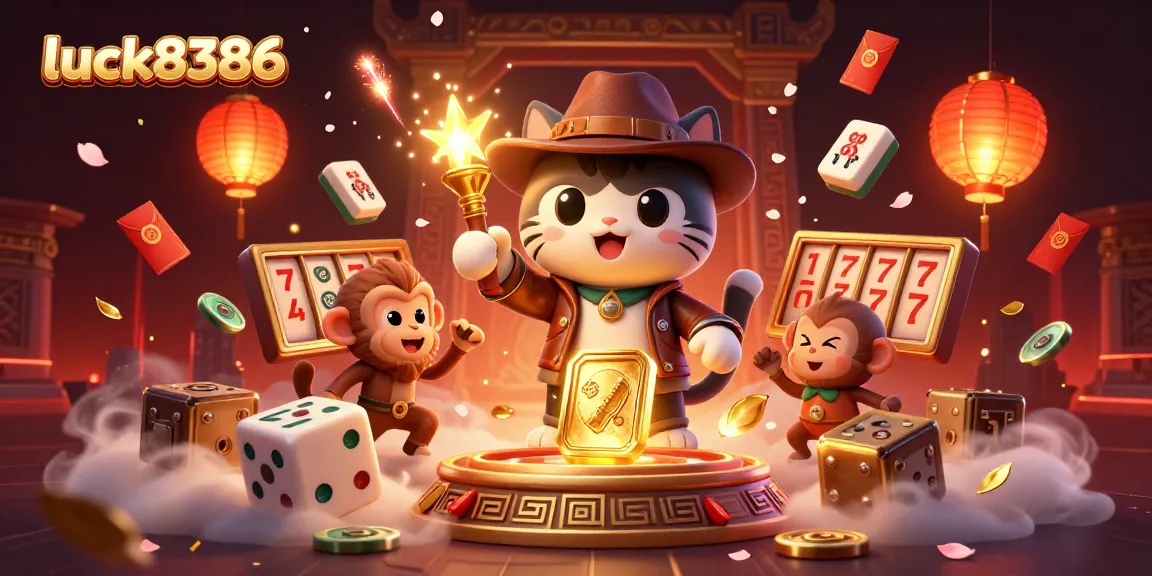 Discover the exciting world of luck8386 casino with vibrant 3D illustration featuring our adventurous cat archaeologist.