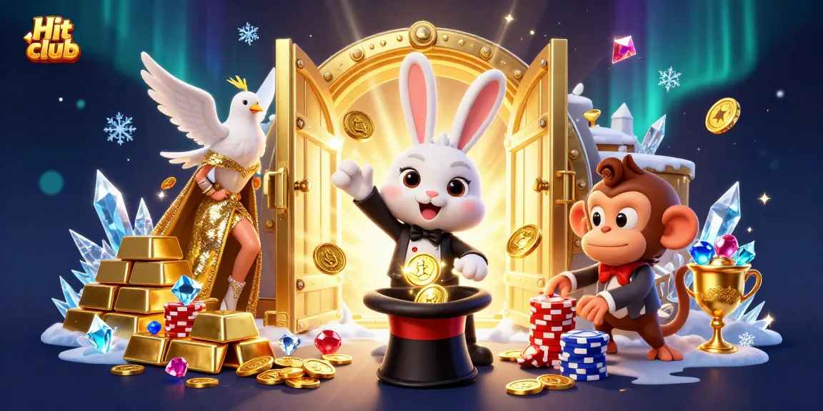 Hit club's magician rabbit pulls treasures from a vault in an exciting gambling scene.