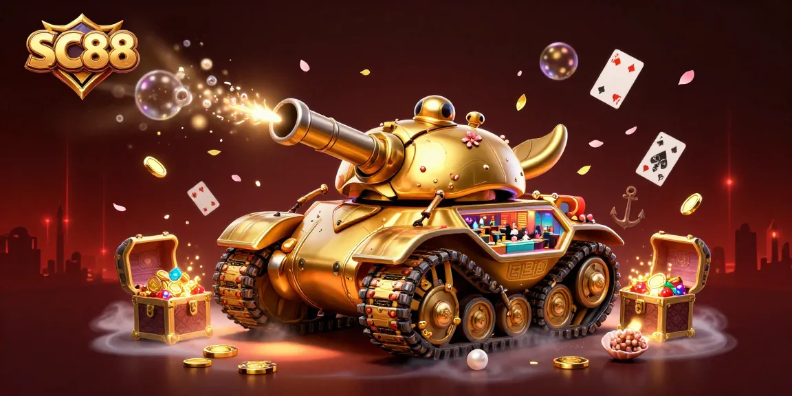 Experience the thrilling atmosphere of SC88 in a vibrant and dynamic 3D casino scene filled with excitement and treasure.