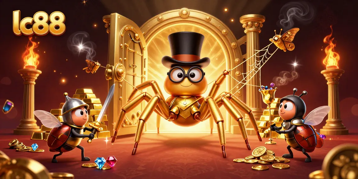 Experience thrilling gameplay at lc88 with a giant tarantula signaling jackpot treasures and unique characters.