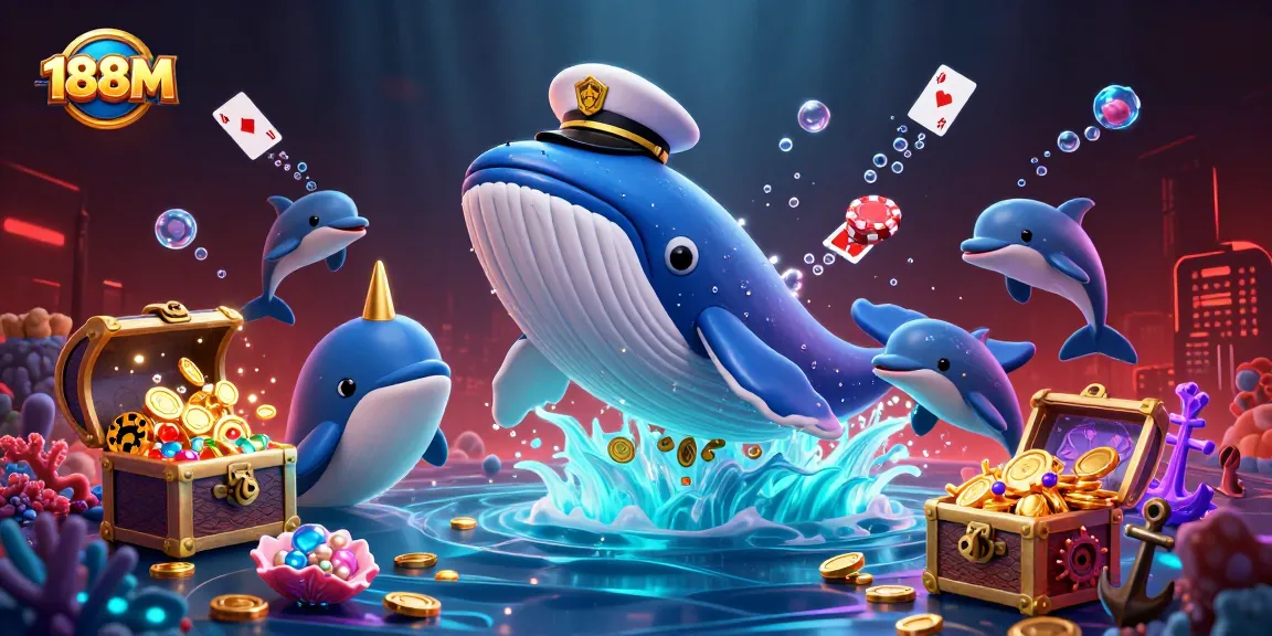 Experience rich gameplay with 188M as a whale and companions celebrate a jackpot amidst coins.