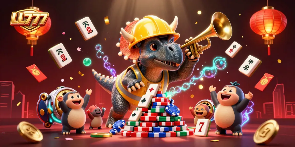Experience LL777 with a vibrant 3D scene featuring diverse casino elements celebrating gaming.